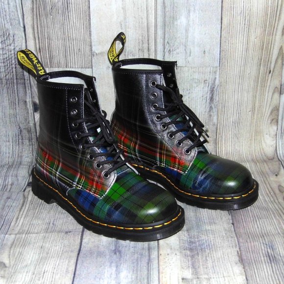 Leather Boots Doc Martens Tartan Boots Tartan Painted Martens